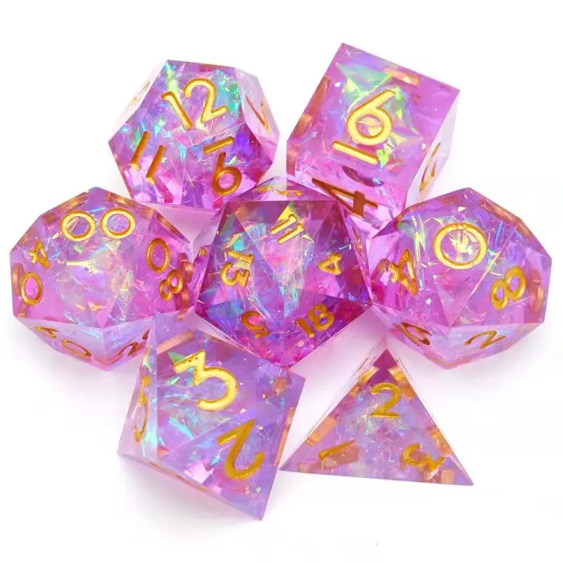 New DND Dice Set Handmade Transparent Sharp Corner Resin  Dados Rol RPG Dice For Playing Game Dice D4 D6 D8 D10 D12 D20 7PCS/Set