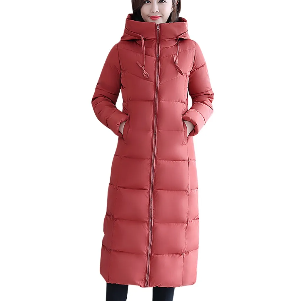 Watermelon Red Модная зимняя куртка casaco feminino, теплая, тонкая, до колена, плотная, с длинными рукавами, блузка, свободная, с капюшоном, пальто, manteau femme hiver - Цвет: Watermelon Red