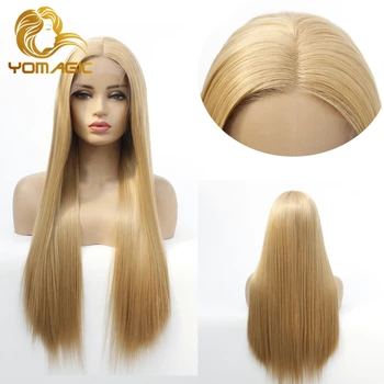 

Yomagic Long Straight Synthetic Hair Lace Front Wigs for Women Natural Hairline Blonde Color Synthetic Glueless Lace Wigs