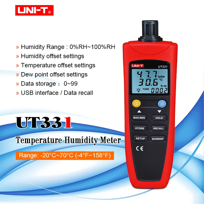 UNI-T UT331 цифровой термо-гигрометр Измеритель температуры и влажности тестер гигрометр с ЖК-подсветкой и USB передачи программного обеспечения