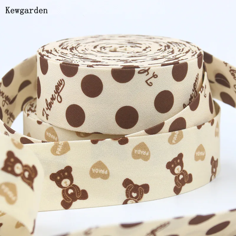 

Kewgarden 1.25" 1" 25mm 35mm Cartoon Dots Layerling Cloth Fabric Ribbon DIY Bow tie Hair Accessories Handmade Carfts 5 Meters