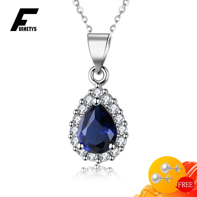 Fashion Women Necklace 925 Silver Jewelry Water Drop Shape Sapphire Zircon Gemstone Pendant Accessories for Wedding Engagement pendant necklace silver necklace silver pendant silver necklace charms