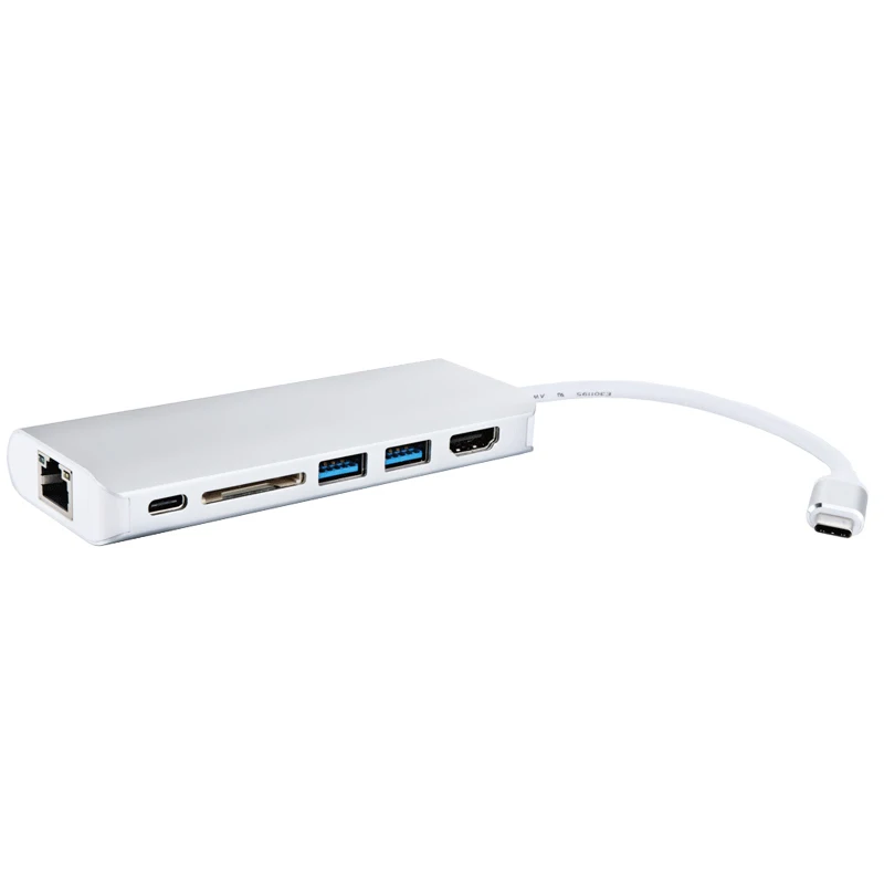 HOT-6In1 Usb 3,0 type-C концентратор многопортовый адаптер Hdmi Rj45 конвертер Sd/Tf кард-ридер для Macbook Pro Google Chromebook