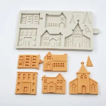 

3D Christmas House Silicone Mold Fondant Cake Decorating Tools Chocolate Plaster Sugarcraft Baking Mould