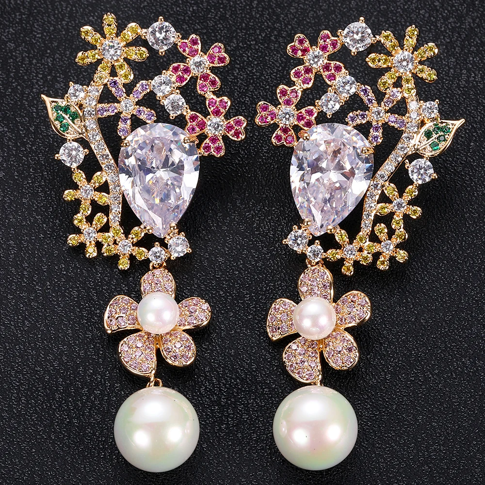 Multi color Jankely Роскошные серьги с грушей, длинные серьги для женщин, свадебные кубические циркониевые кристаллы CZ, Дубай, свадебные серьги, модные ювелирные изделия - Окраска металла: Multi color