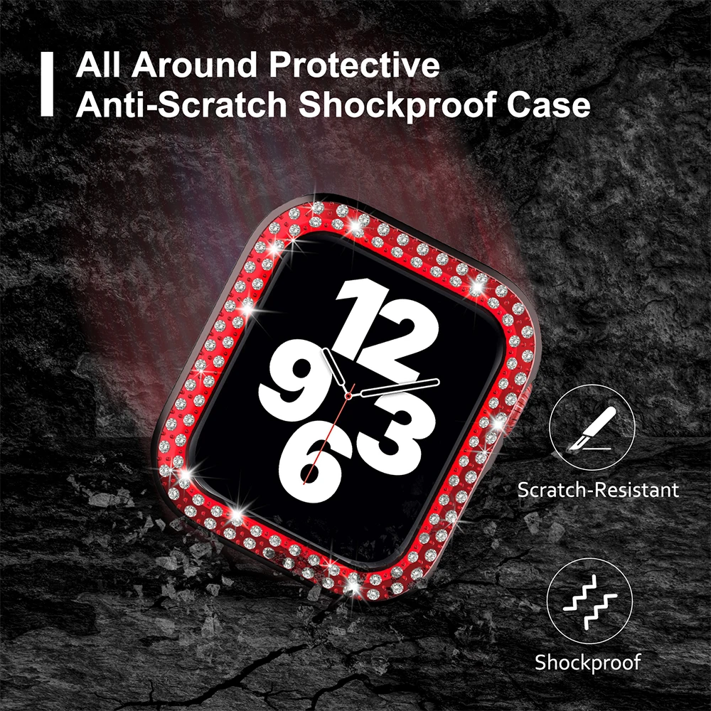 Diamond Cover for Apple Watch Case Series 7 6 SE 5 4 3 2 1 45mm 41mm for Iwatch 40mm 44mm 38MM 42MM Bumpe Protective Bling Cases
