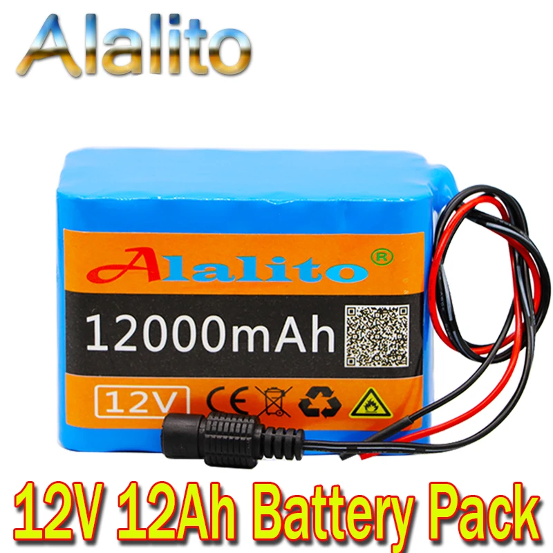 Alalito high quality 12V 12Ah 18650 lithium battery 12.6V 12000mAh rechargeable with BMS for 75 W LED xenon lamp | Электроника