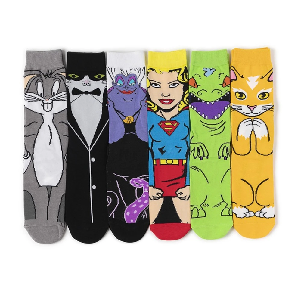 

Men's Autumn Winter Cartoons Anime Bunny Women's Superwoman Socks Harajuku Personality Retro Funny Happy Cotton Cat Crew Socks