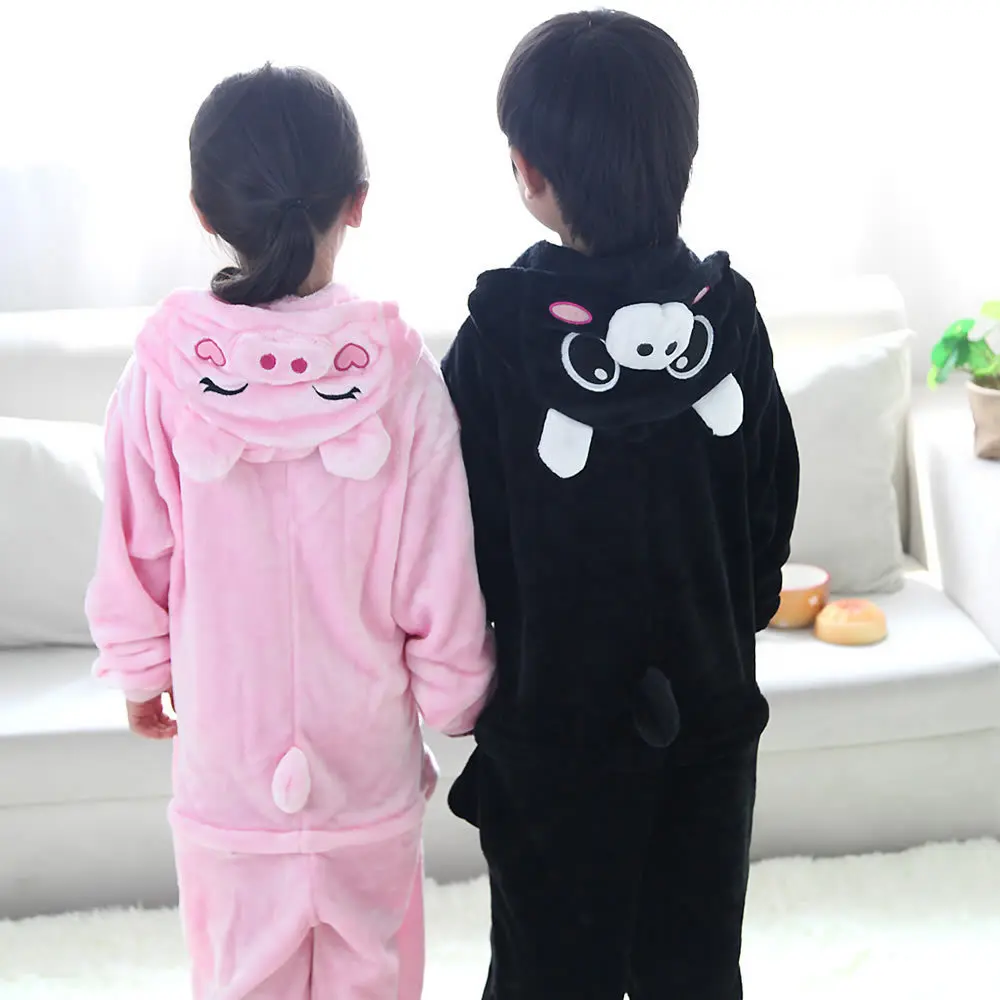 Flannel Pyjamas Kids Cosplay Cartoon Animal Kigurumi Pink Black Pig Pajamas Children Onesie Pijama Girls Boys Sleepwear Costume Flannel Pyjamas Kids Cosplay Cartoon Animal Kigurumi Pink Black Pig Pajamas Children Onesie Pijama Girls Boys Sleepwear Costume