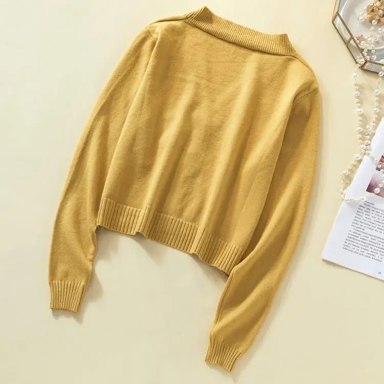 Женский вязаный свитер на пуговицах с v-образным вырезом, уличная одежда, однотонный Кардиган с длинным рукавом, пальто, повседневный вязаный кроп-топ