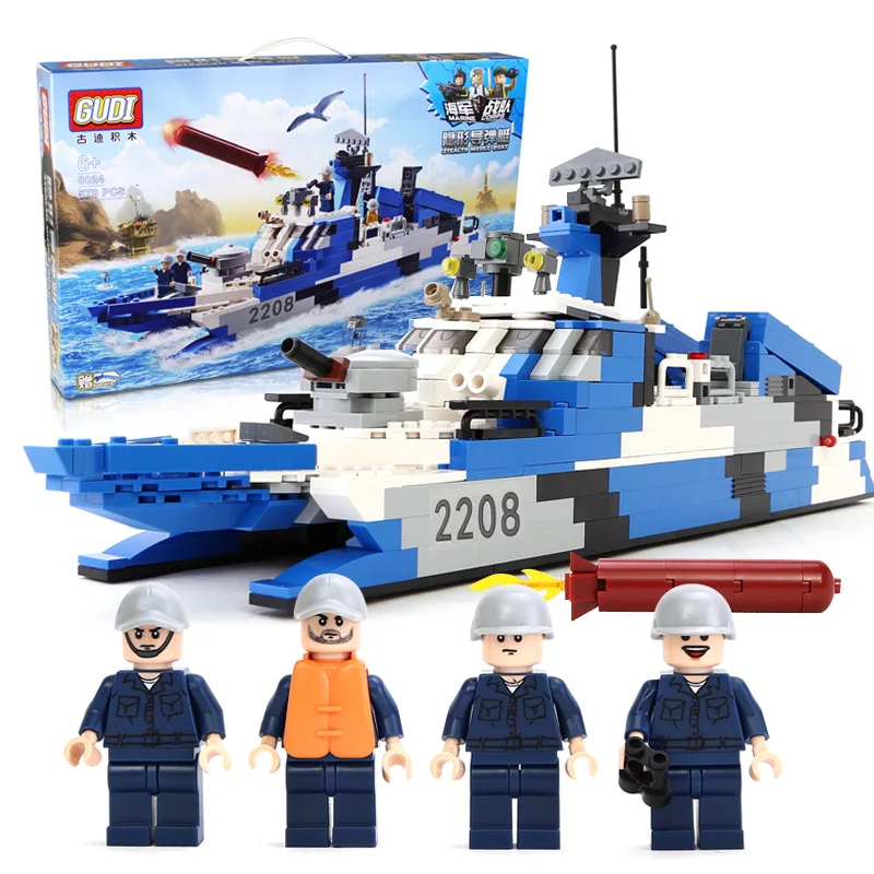 

New Music New Goood 8024 Hidden Missile Boats Military Model Boy Educational Early Childhood ENLIGHTEN Building Blocks Toy