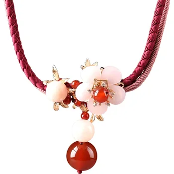 

Handmade Glaze Transparent Flower Pendant Necklace Wedding Gift Jewelry Red Agate Making Pendant Valentine's Day Gift