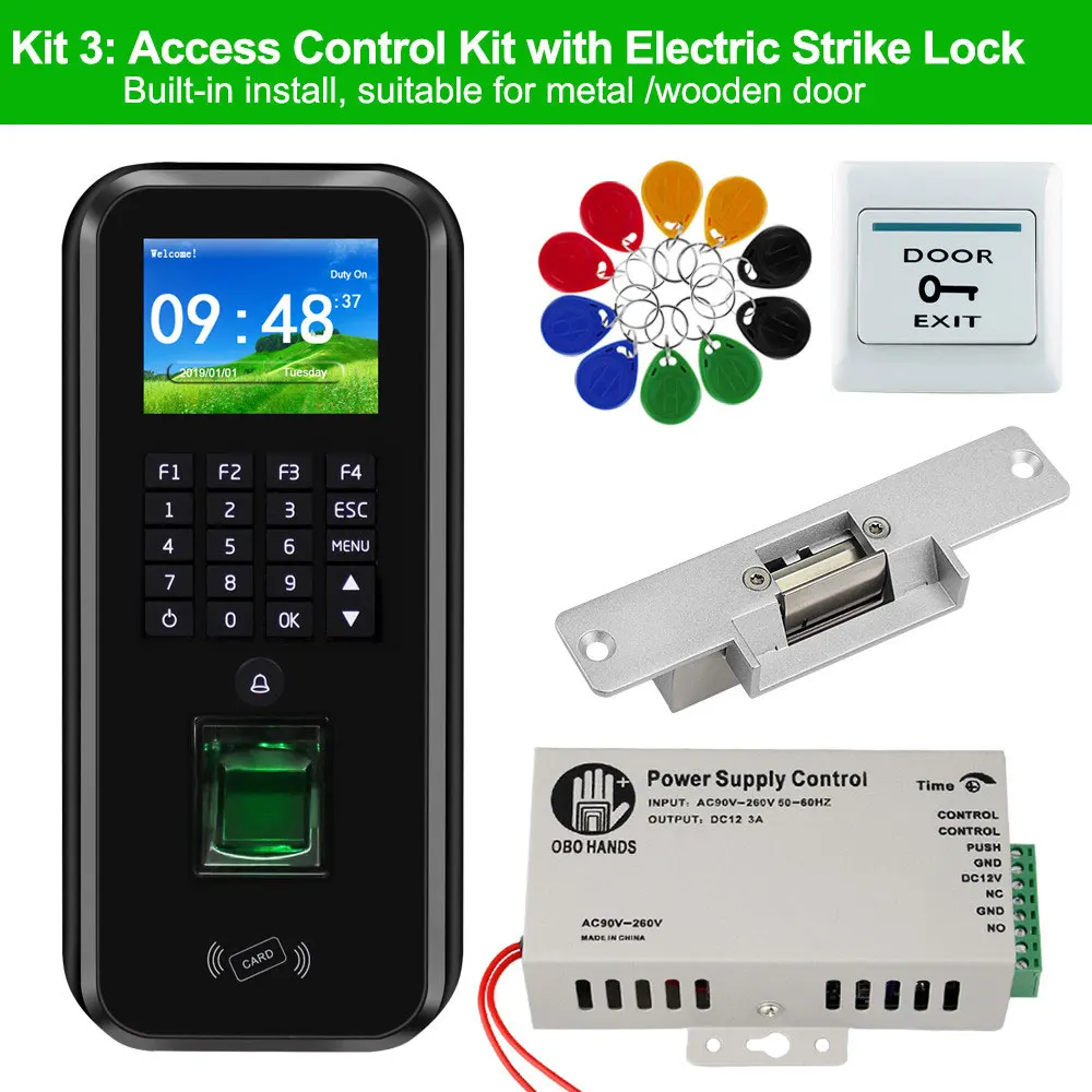 2,4 дюймов TCP/IP RFD клавиатура система контроля доступа двери с программным обеспечением биометрический отпечаток пальца машина посещаемости времени магнитный замок - Цвет: Kit 3