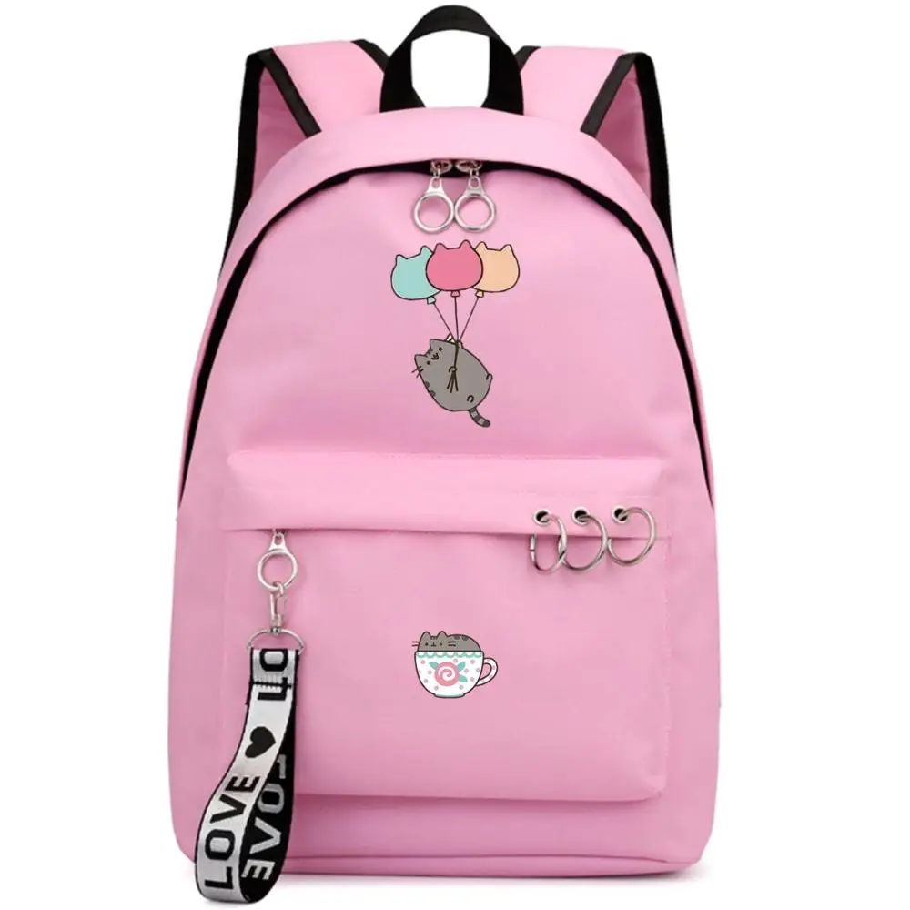 Мультфильм Единорог кошка розовый рюкзак школьные сумки Mochila дорожные сумки ноутбук кольцо с изображением ленты рюкзак в форме круга розовый черный - Цвет: Style 2