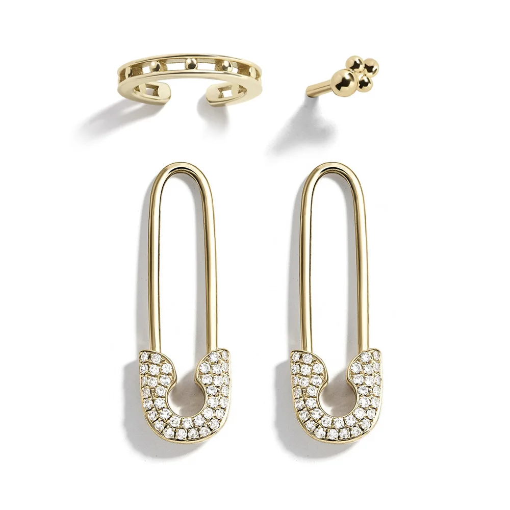 Fashion-European-American-Rhinestone-Earring-Four-Set-Women-Alloy-Clasp-Pin-Simple-Golden-Cuff-Earrings-Clip