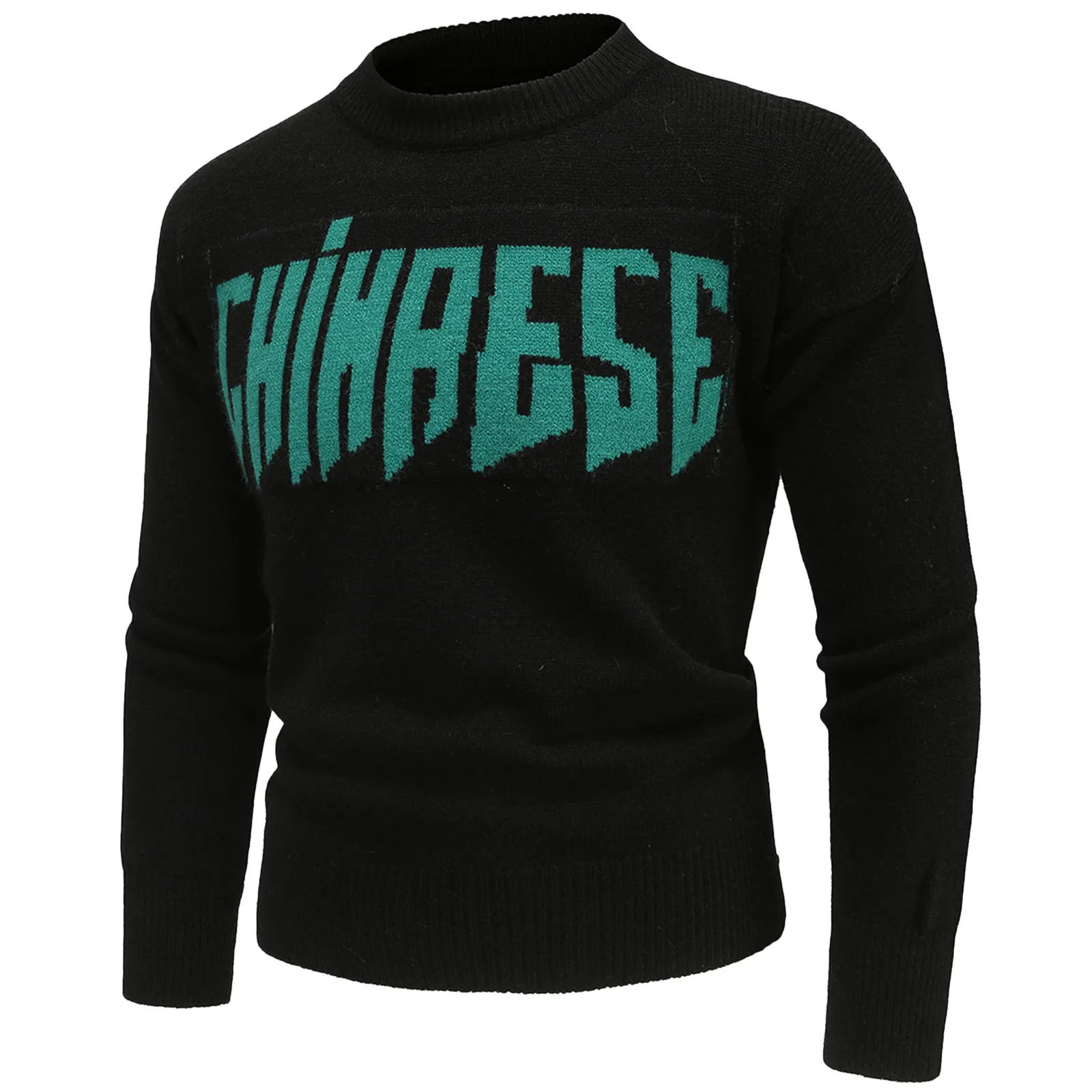 2021 Autumn Winter New Men Pullover Sweater Warm Bottoming Shirt Loose Edition Shoulder Cuff Head Round Neck Letter Sweater 1