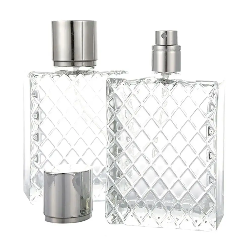 Small Clear glass Perfume spray bottle or container, Square design