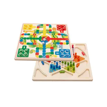 

Wooden Flying Chess Game Board Two-in-one Children Blocks Toys Creative Chess Educational Plaything for Kid Baby