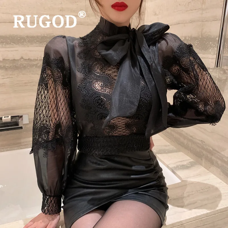 RUGOD 2020 Весенняя кружевная блузка женские блузки с длинным рукавом корейская