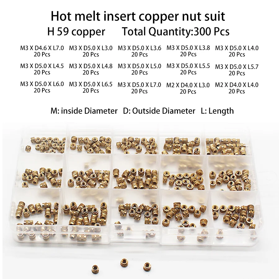 Female Thread Knurled Threaded Embedment Hot Melt Insert Brass Nuts Assortment Kit for 3D Printing Injection Molding For Brass Insert Nuts