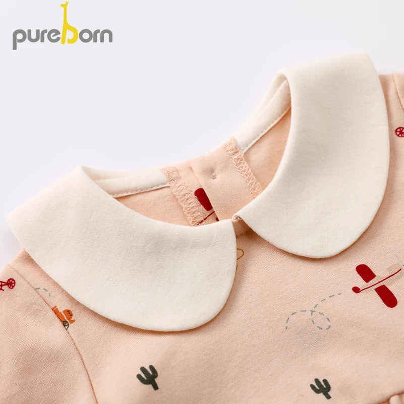 Pureborn Baby Girls Dress+Underpants 2pcs Peterpan Collar Long Sleeve Princess Party Dress Cotton Cartoon Suits Newborn Costume