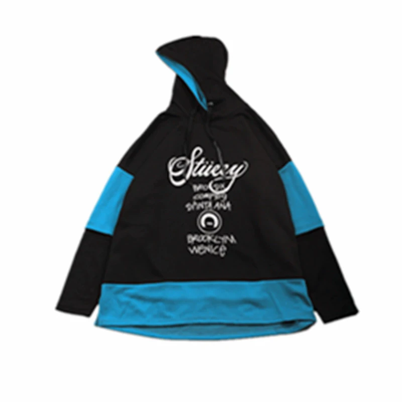Black blue Горячая Высокая улица многоцветный сплайсинга хип хоп странные вещи мужские толстовки уличная печати толстовки свободные MiMosa Bleuish - Цвет: Black blue