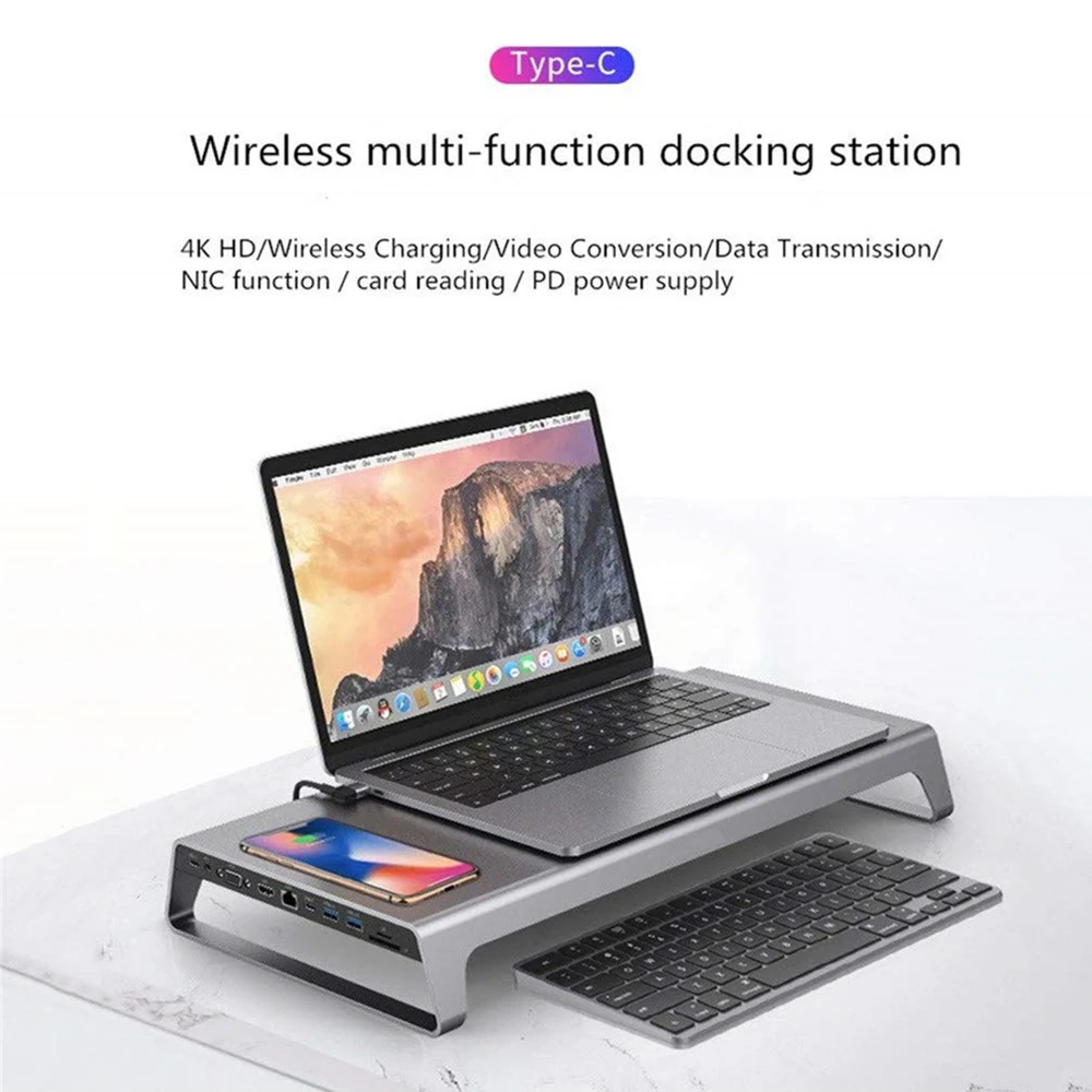 USB type-C 3,0 Многофункциональный 11 в 1 стыковочный концентратор Беспроводное зарядное устройство для IPhone XiaoMi samsung+ загрузочный стол для ноутбука дропшиппинг