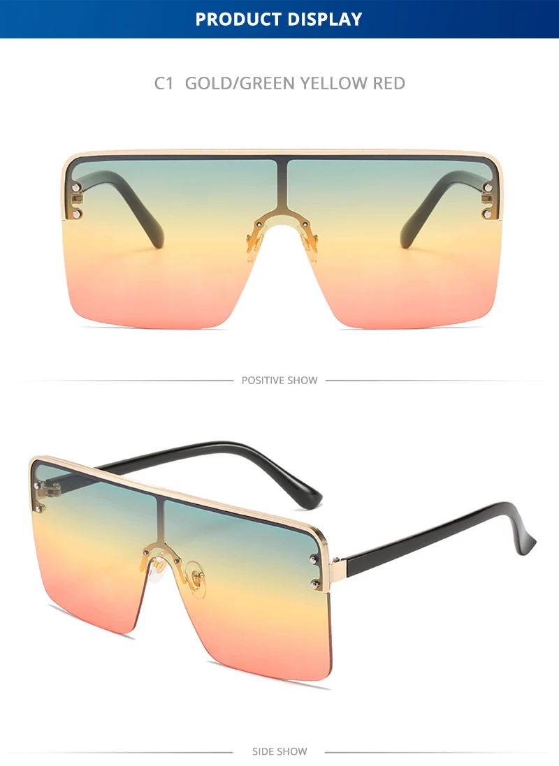Mode Übergroßen Quadratischen Sonnenbrille Frauen Vintage Flache Top Sonnenbrille Weibliche Luxus Regenbogen Farbe Damen Sommer Urlaub Shades – Detail 9