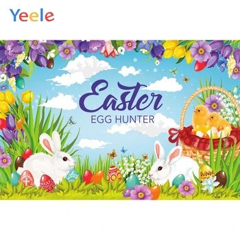 

Yeele Happy Easter Day Rabbits Egg Flowers chicks Clouds Party Photography Backdrops Photographic Backgrounds For Photo Studio
