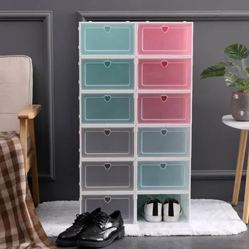

5pcstransparent shoe box storage shoe boxes thickened dustproof shoes organizer box can be superimposed combination shoe cabinet