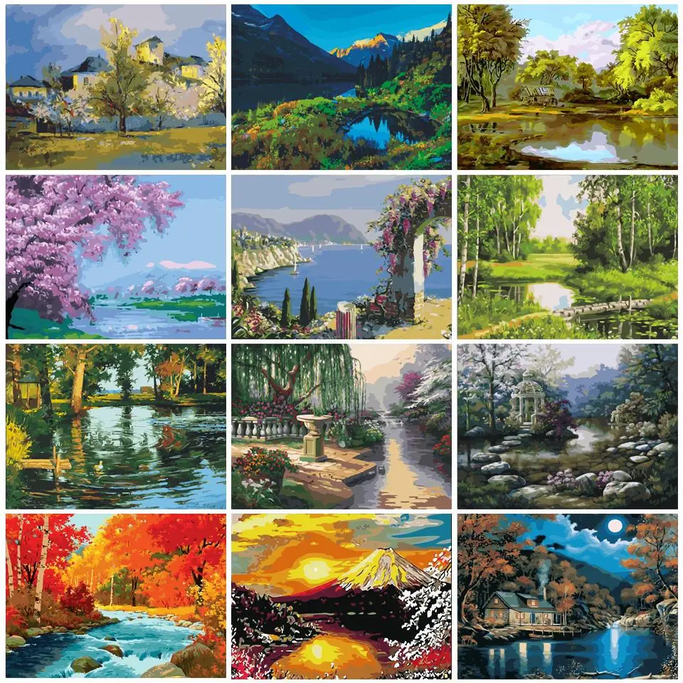

DIY 50x40cm Paint By Numbers For Landscapes Home Decoration Oil Painting By Numbers Full Set For Adults Wall Art Gift