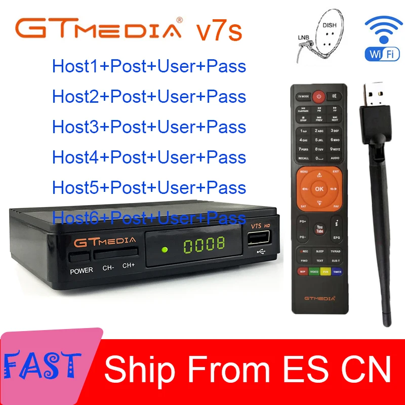 Горячая DVB S2 Gtmedia V7S HD спутниковый ресивер Поддержка 2 года Испания Cline для Испании спутниковый ресивер Freesat V7 декодер формата HD