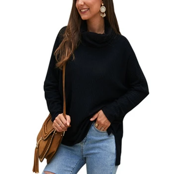 

Autumn and winter large size high collar fashion sweater 4XL 5XL 6XL 7XL 8XL solid color women's long sleeve sweater bust 133CM