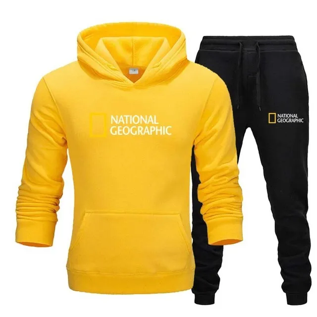 mens matching sets National Geographic-Men's Sweatshirt And Pants Suit, Casual Sportswear, Hoodie, New Autumn And Winter Collection, 2 Piece Set mens sweat suits sets