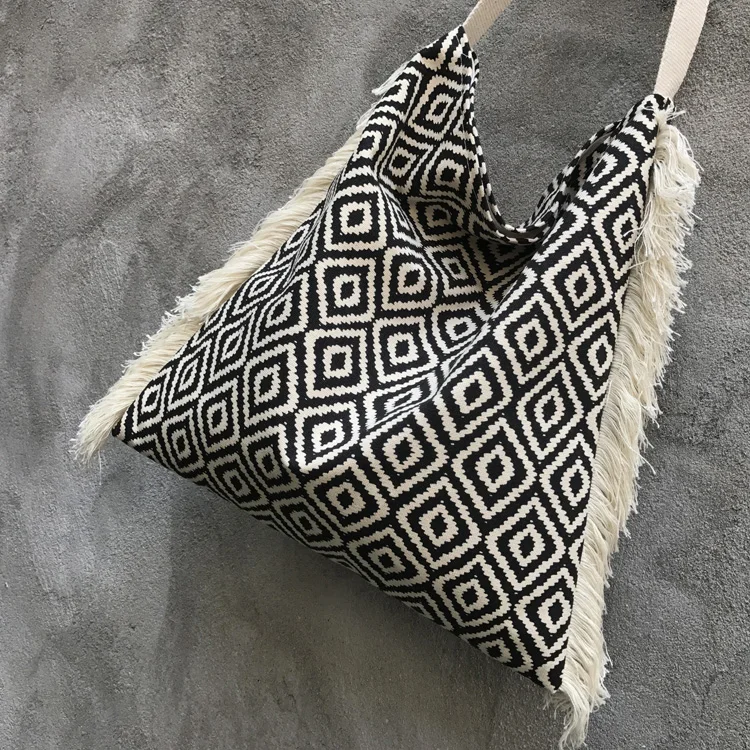 

bohemian tassel women shoulder bags wide strap cotton lady crossbody bags large capacity totes female big shopper purses 2020