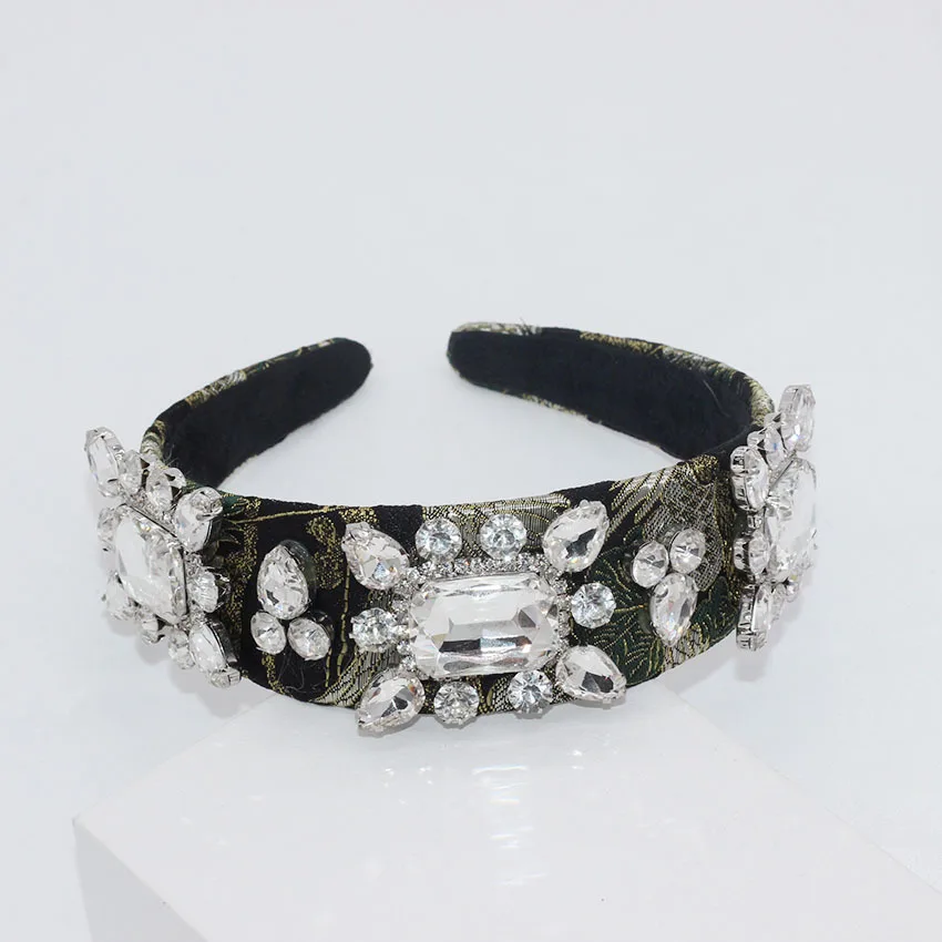 Барокко белый кристалл драгоценный камень Hairband широкий бархат геометрический цветочный горный хрусталь оголовье женские вечерние аксессуары для волос