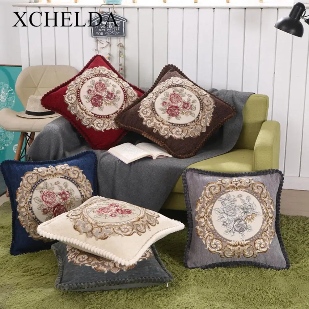 

Cushion Covers Curled Peony Flower Embroidery Ring Throw Pillows Case Sofa Decorative Pillow Zara*women Home Decoration