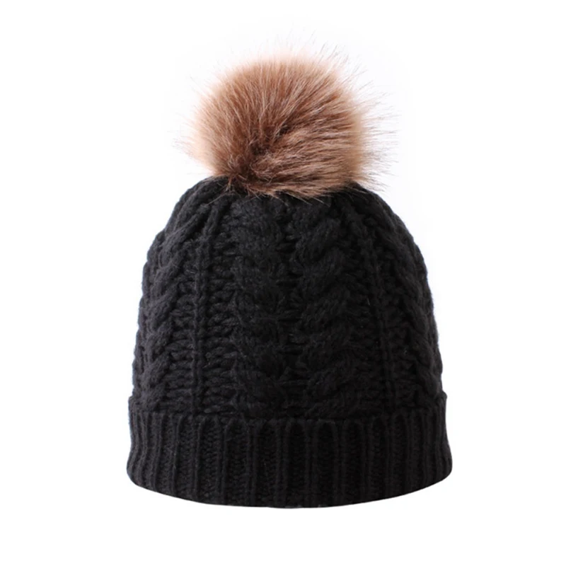 Kids Baby Hat Pompon Winter Scarf Children Hat Knitted Cute Cap For Girls Boys Casual Solid Color Girls Hat Baby Cap - Цвет: B