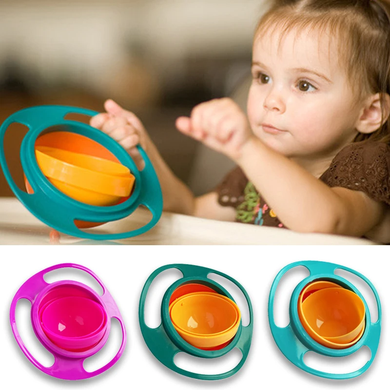 Tazón universal tipo Gyro a prueba de derrames para niños, plato giratorio infantil con diseño, práctico con rotación de 360 grados, platos de alimentación sólidos
