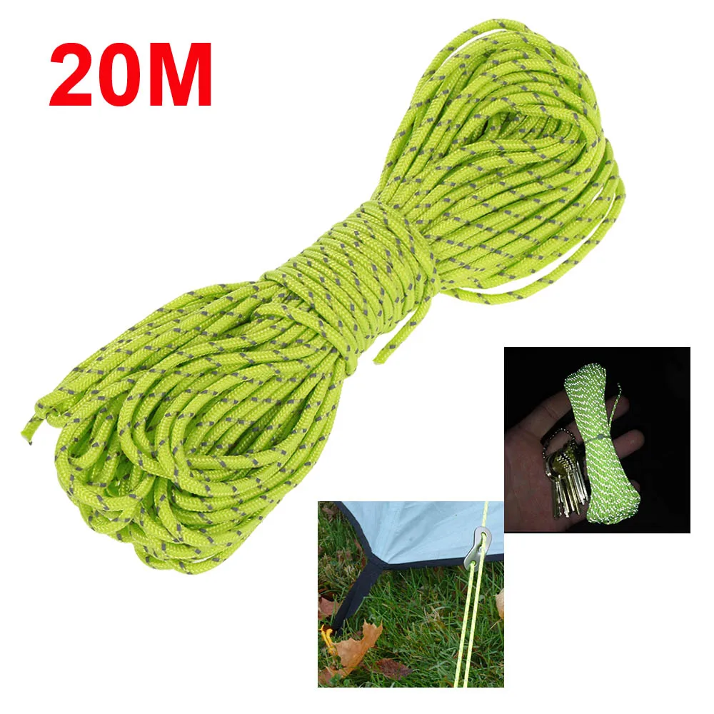 

20M Reflective Rope Reflective Tent Paracord Rope Outdoor Camping Accessories Parachute Cord Lanyard 1 Inner Strand Core