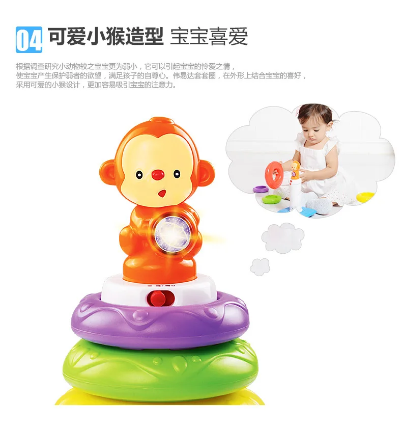 VTech Vtech маленькая обезьянка Радужное Кольцо Стек-ап кольцо детское музыкальное Раннее детство просвещение образовательный игрушка 6 месяцев