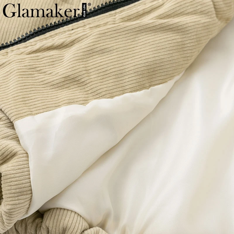 Glamaker, сексуальная Вельветовая Толстая куртка, парка, зимняя, теплая, мягкая, с подкладкой, короткое, базовое пальто, для женщин, хаки, с отворотом, уличная одежда, женская верхняя одежда