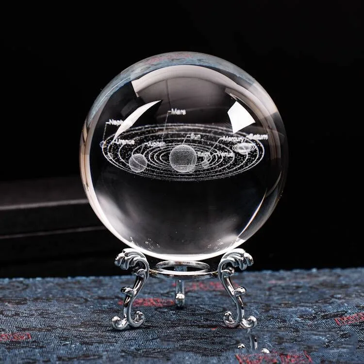 60/80/100 мм 3D лазерной гравировкой Galaxy хрустальный шар Миниатюрная модель с украшением в виде кристаллов ремесло Сфера орнамент мова Глобус Стекло Декор для дома подарок