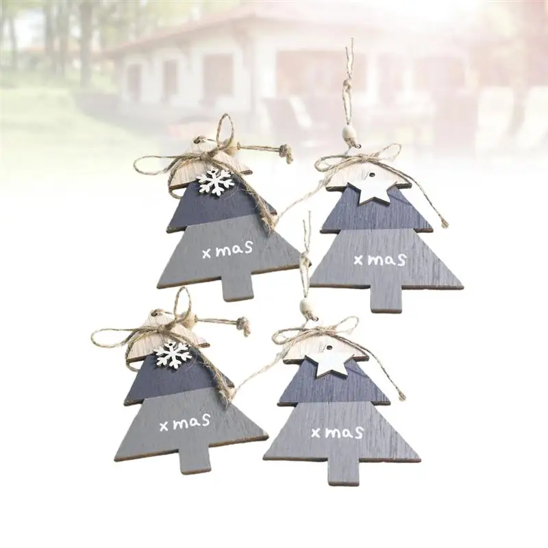 4Pcs Pendants Christmas Tree Shaped Lovely Pendant Wooden Pendant Cute Ornaments Party Hangings for Party Christmas