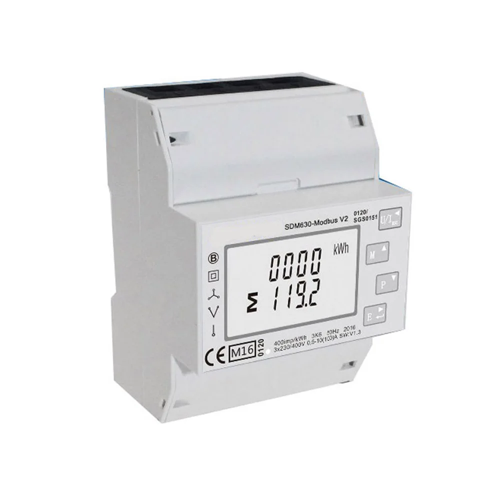 

100A SDM630 Modbus RS485 Din Rail KWH Three Phase Energy Meter Solar PV Energy Meter RTU Digital Meter