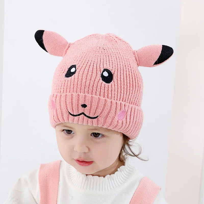Новая модная вязаная шапка с вышивкой Picachu, милая теплая шерстяная шапка для мальчиков и девочек, подходит для детей от 2 до 5 лет