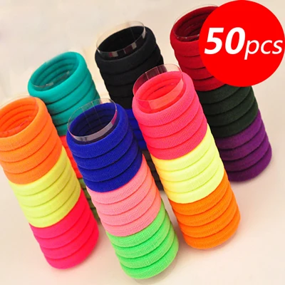 50PCS Coloful 50 шт./компл. красочные резинка для волос, обтянутая тканью; Галстуки веревочка резинки лента для волос резинка для волос аксессуары для волос для женщин и девушек; повязка на голову - Цвет: 50PCS Coloful