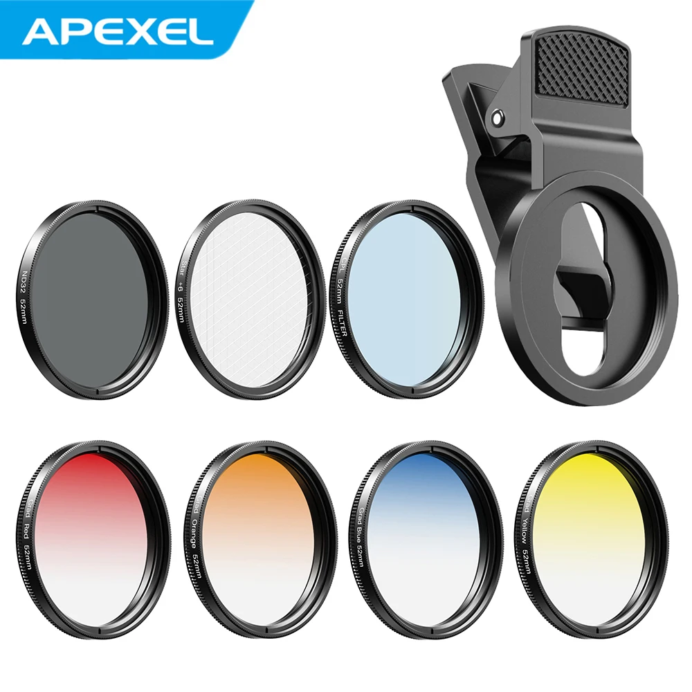 Apexel Apl52uv7g 7in1 Lens Filter Kit 52mm Nd32 Filter Lens Cpl Lens