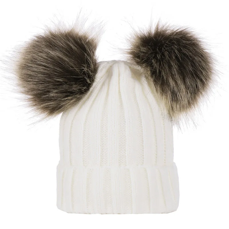 Новая модная вязаная шапка с помпонами, шарфы с помпонами, милый детский зимний шарф для малышей, шапка, комплект, детская шапочка, шапка для мальчиков, теплые шапки - Цвет: White hat