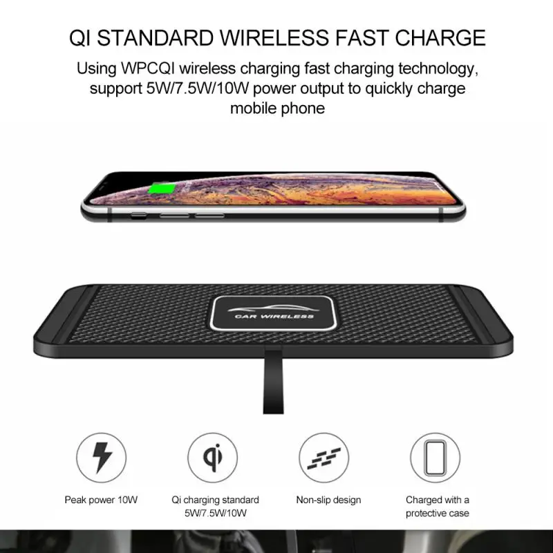 2 In 1 Car Qi Wireless Charger Pad Dashboard Holder Anti skid Mat Fast Charging Dock Station